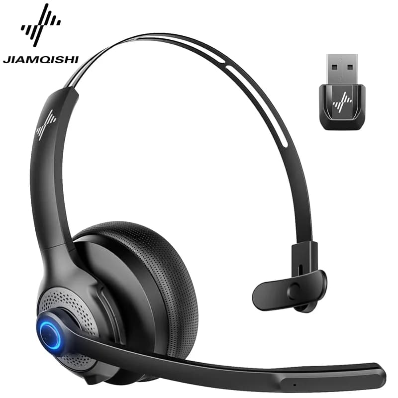 JIAMQISHI EH06U Wireless Headset with Mic Bluetooth V5.2 Headphones with USB Dongle Mute for PC/Computer/Laptop/Call Center