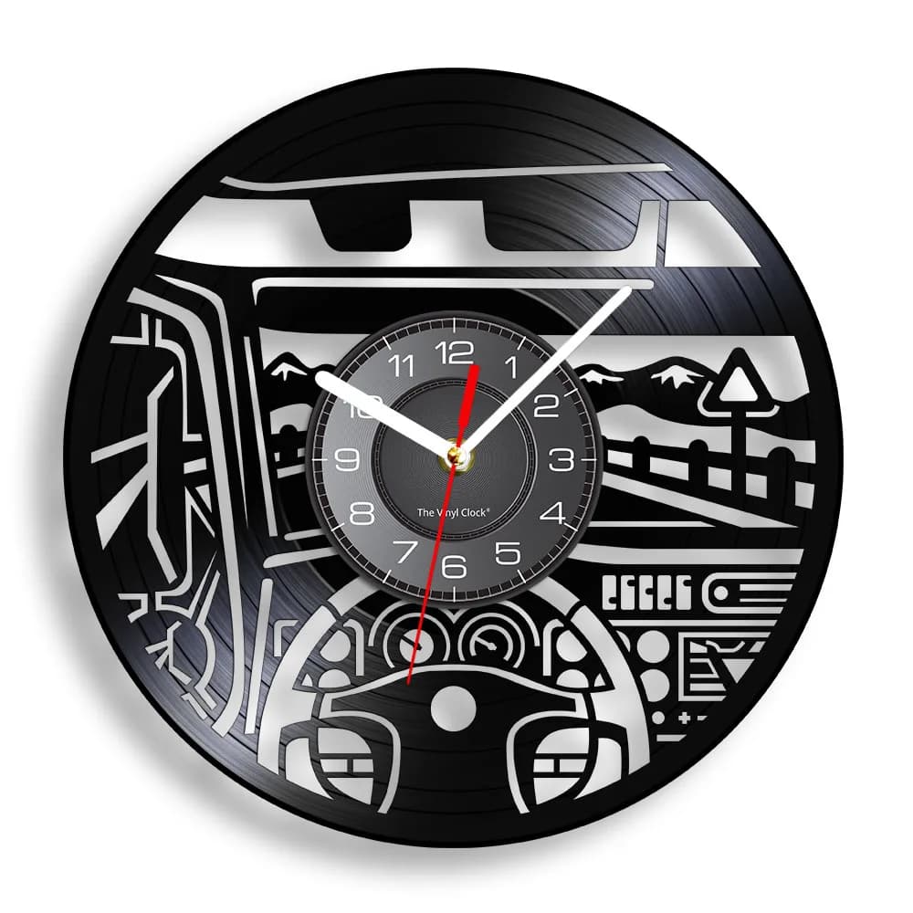Artistic wall clock with front view for truck driver, made with Longplay music album, wall clock with vinyl disc, man, cave, home decoration