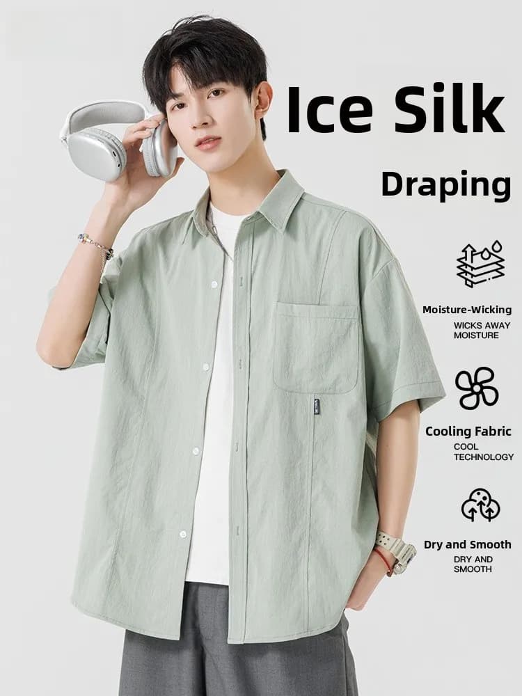 Warrior Ice Silk Short Sleeve Shirt Men's Summer New Casual Long Sleeve Workwear Shirt Jacket Breathable Moisture Wicking Lig...