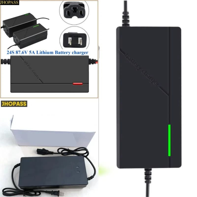 24S 87.6V 5A Smart Charger for LiFePO4 Lithium Batteries, Compatible with Moto, E-bike, Scooter, US AU UK EU Plug, AC110V-220V