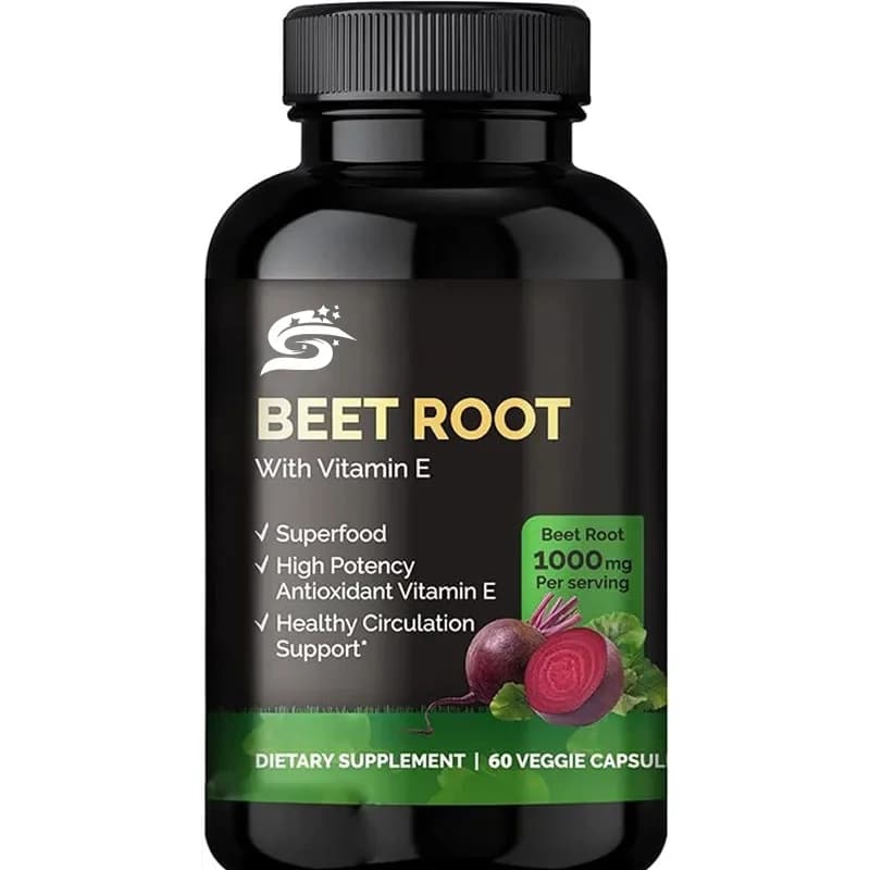1000 mg beet capsules with vitamin E - supplement, containing 60 vegetarian capsules, suitable for both men and women
