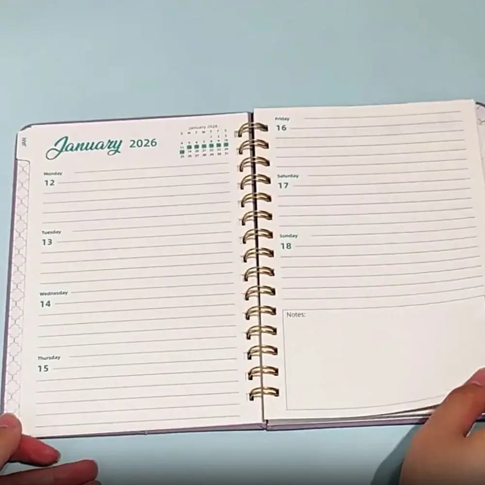 Agenda Settimanale e Mensile A5 2026 con Copertina in Pelle PU, Calendario, Pianificatore Giornaliero, Blocco Note con Elastico, Quaderni a Spirale Autoregolabili
