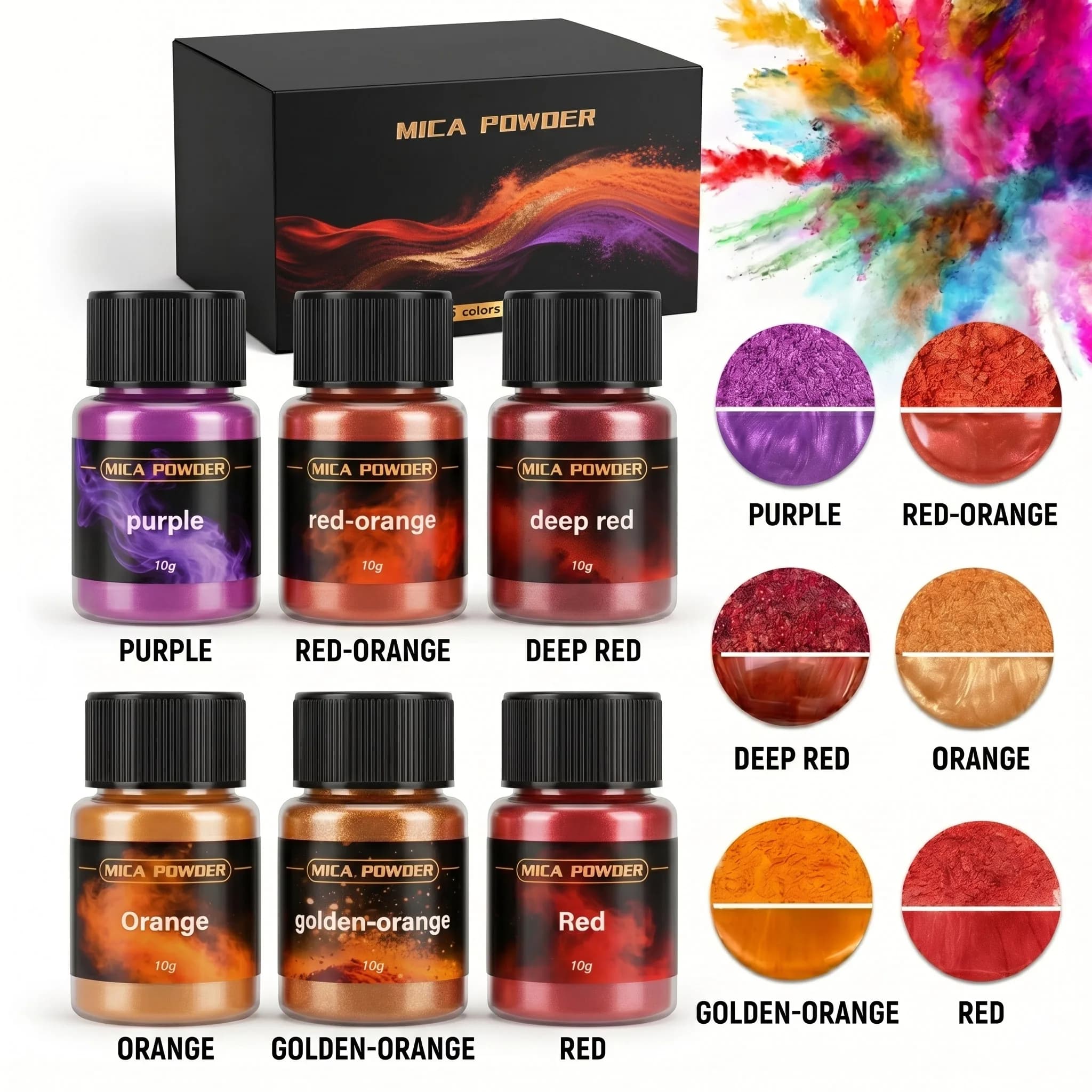 6 colori/set di pigmenti metallici in polvere, adatti per resina fai da te, gesso e stampi per candele; pigmenti in polvere di mica per resina perlescente