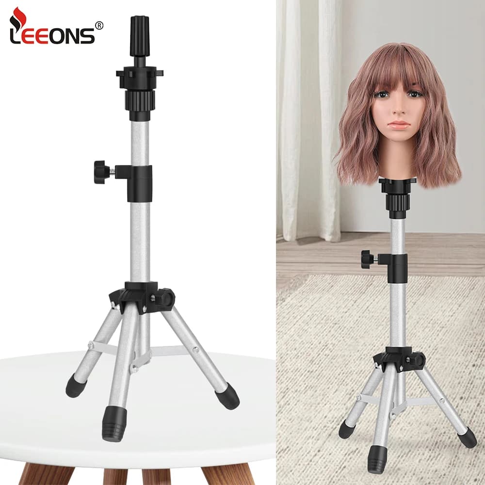 Supporto per parrucca oro rosa da 64 cm, treppiede regolabile, mini supporto per testa di manichino, supporto per parrucca per formazione in cosmetologia.