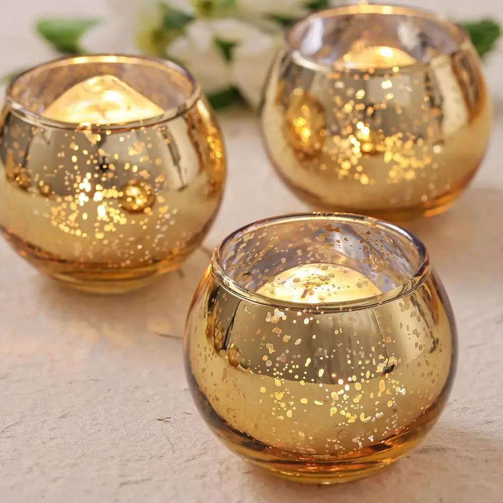 Set di 24 Portacandele Dorati o Centrotavola, Portacandele Rotondi in Vetro Mercurizzato per Matrimoni, Compleanni, Anniversari, Feste