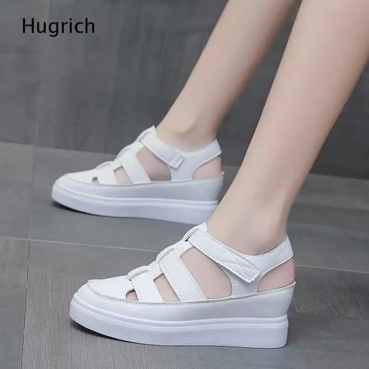 Closed Toe Cutout Platform Sandals Multi Strap Design Adjustable Velcro Back Strap Lightweight Summer Daily Casual Shoes