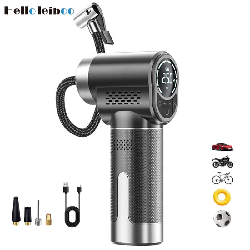 Compressore d'Aria Portatile LEIBOO, Pompa Gonfiabile Wireless, Gonfiatore Digitale per Auto, Biciclette e Palloni