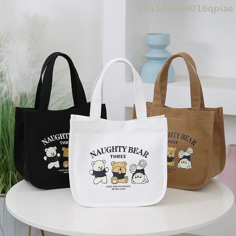(Summer4) Borsa per il pranzo in tela Canvas Bento, classica borsa porta pranzo a forma di orso, borsa multifunzionale per la scuola, per pendolari, per picnic
