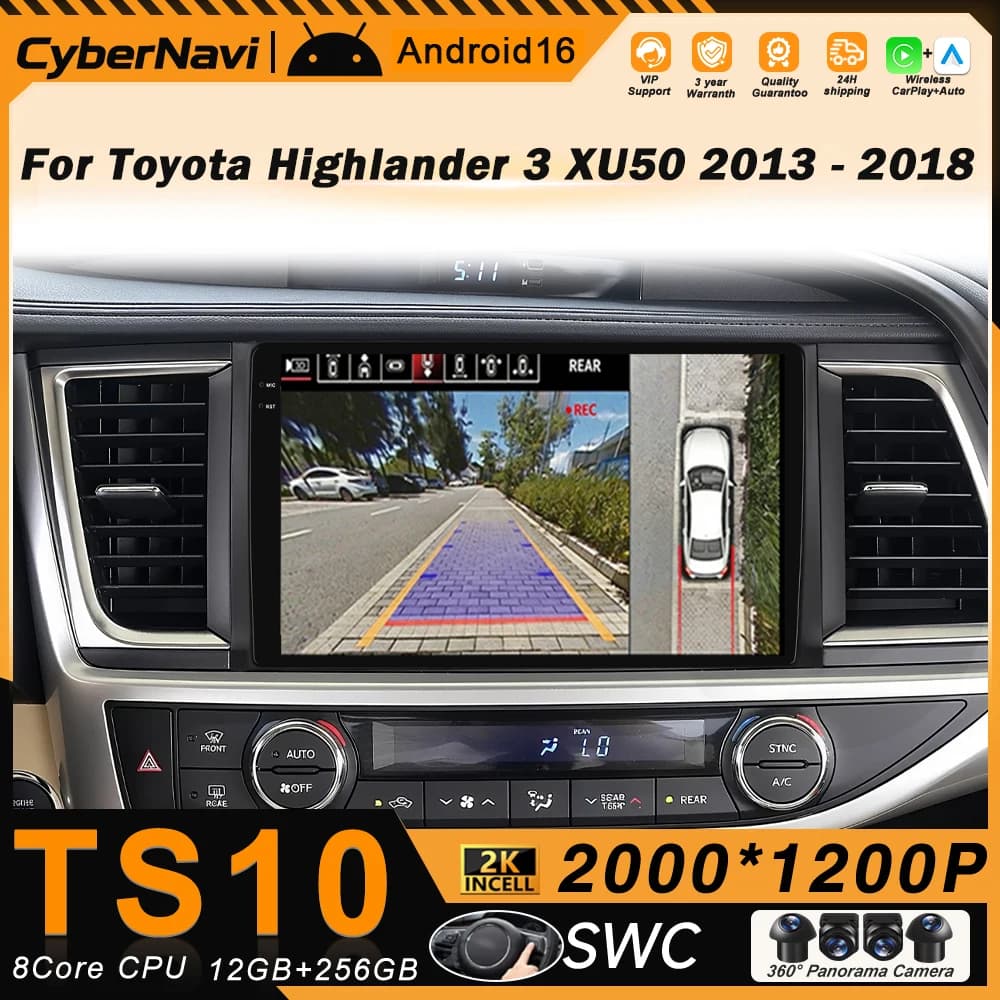 Android For Toyota Highlander Kluger 3 XU50 2013-2018 Car Radio Bluetooth Navigation Multimedia Player GPS WiFi+4G Carplay Auto