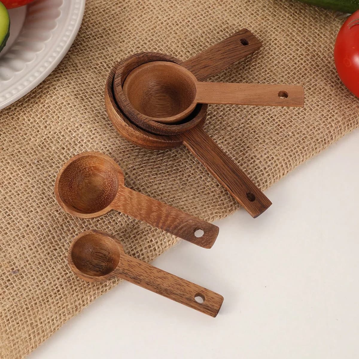 1 Piece/1 Set of 5 Kitchen Measuring Spoons, Tea and Coffee Spoons, Sugar and Spice Measuring Spoons, Small Wooden Spoons, Short-Handled Wooden Spoons for Milk Powder, Jam, Mustard, Ice Cream, Dessert Spoons, Teaspoons, Mini Household Cooking Measuring Tools, Kitchen Gadgets