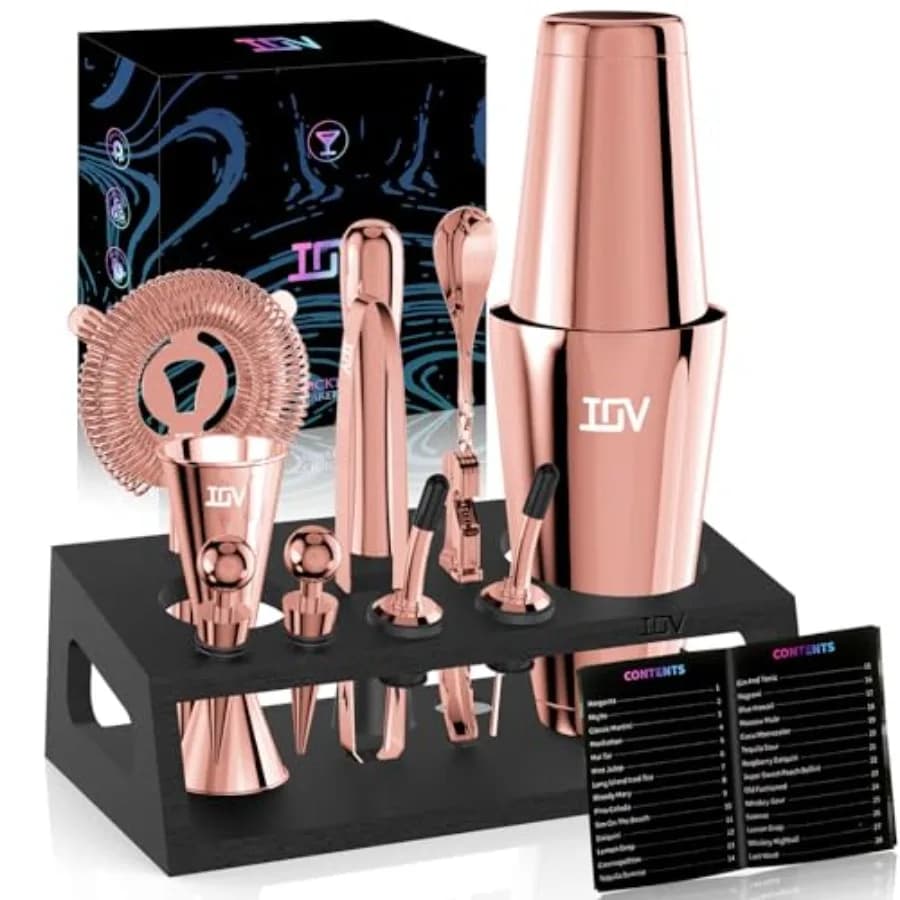 Set Shaker per Cocktail: Kit da Barman 12 Pezzi, Set Bar con Shaker Boston da 18oz e 28oz, Strumenti per Miscelare Bevande per Casa con Ricettario