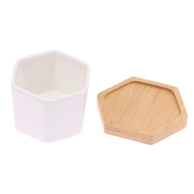 🌟 Vaso in Ceramica Bianco Esagonale con Vassoio, Vaso Europeo Semplice, Contenitore per Piante, Piccoli Vasi per Bonsai
