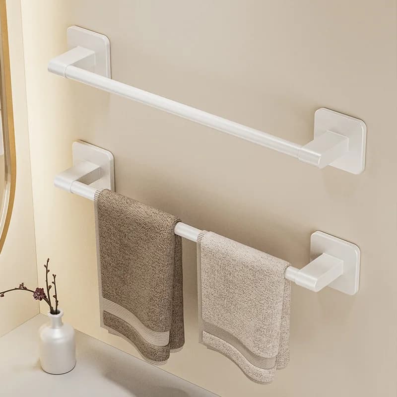 White Bathroom Towel Holder Without Hole No Drill Self Adhesive Towel Rack Space Aluminum Punch Free Kitchen Hand Towel Hanger