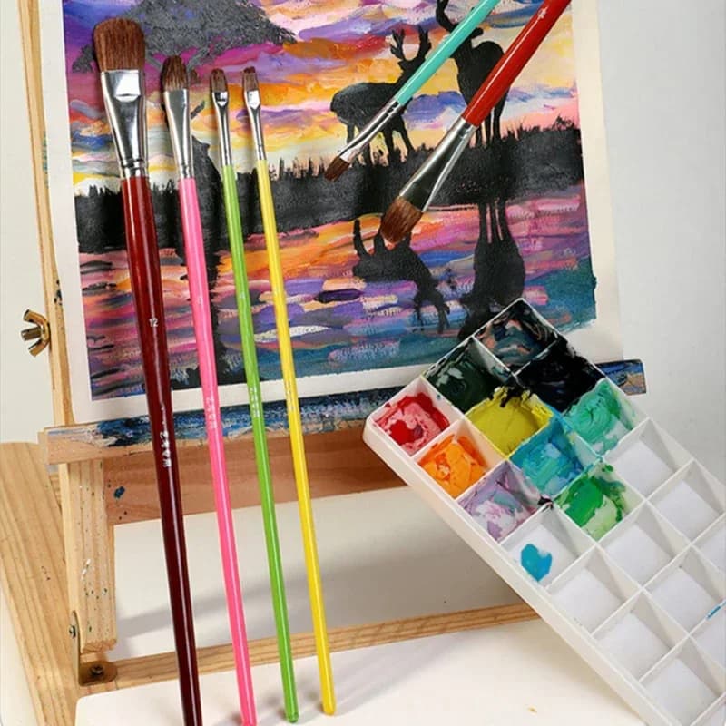 6 pcs/set Gouache brush student oil painting acrylic paint brush hand-painted round head weasel hair watercolor brush art tool