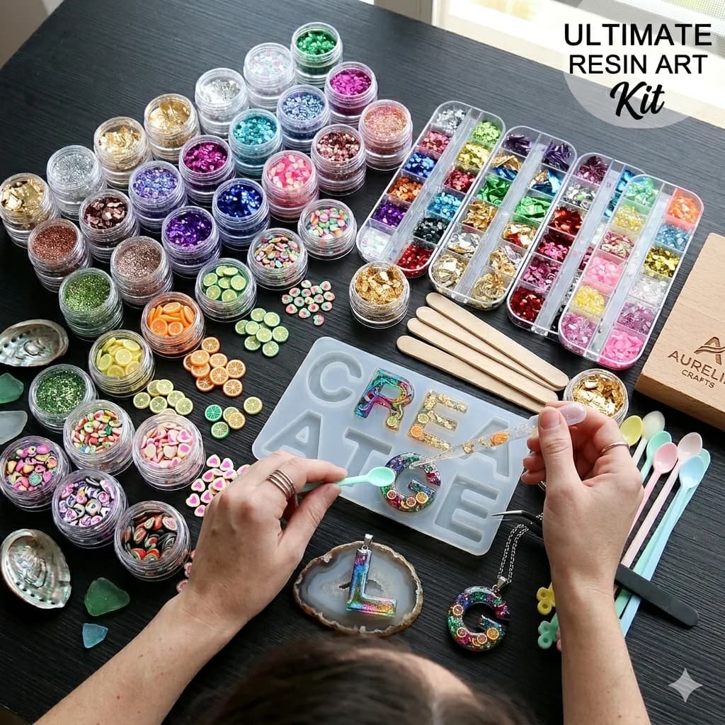 Kit di Materiali per Arte in Resina, Glitter Olografici Misti, Fette di Frutta 3D, Kit Completo per Artigianato, Stampi in Resina, Slime Fai-da-Te, Portachiavi Decorativi