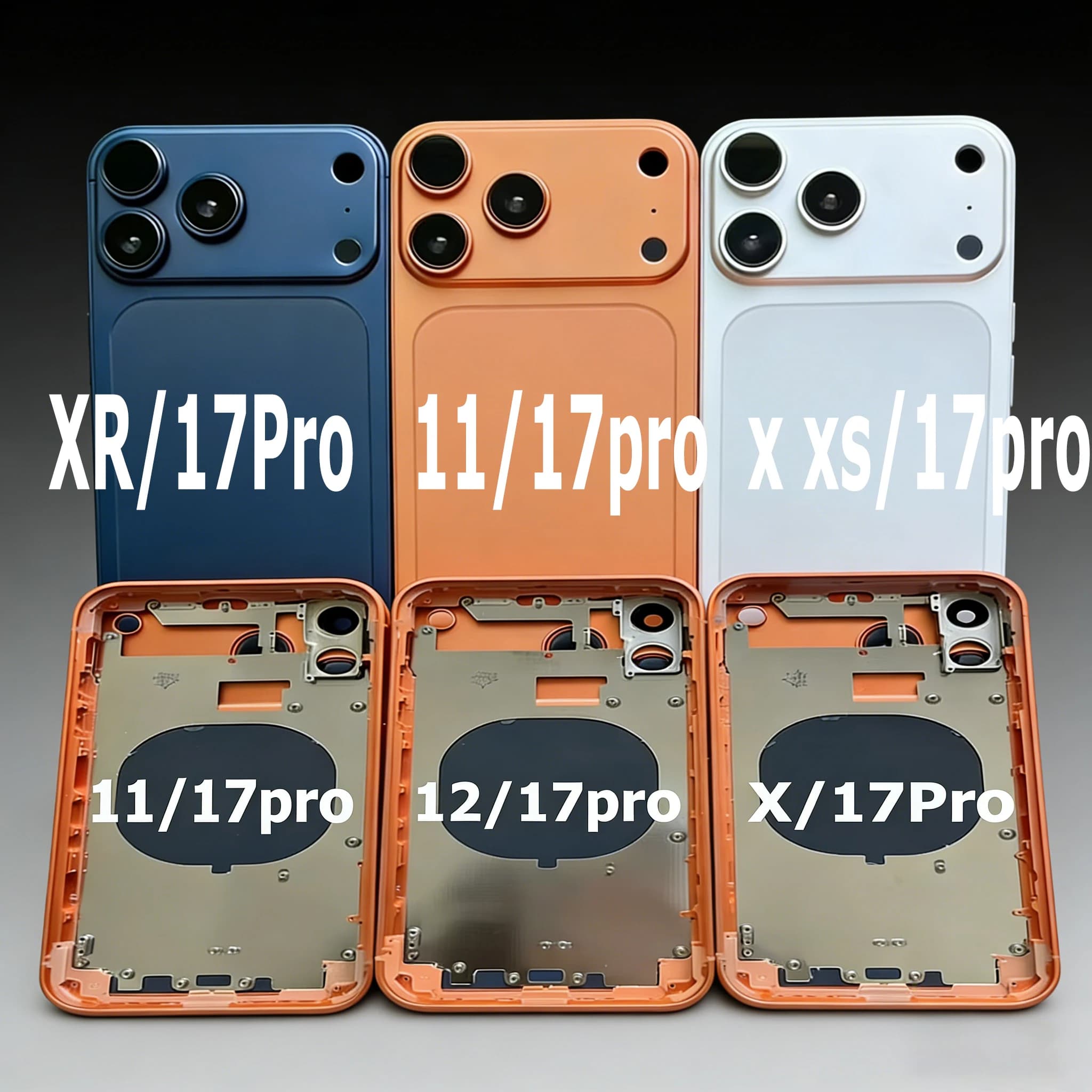 Kit completo di scocca in titanio fai-da-te per convertire il telaio dell'iPhone XR in un modello simile al 17 Pro, con retro simile al 17 Pro.