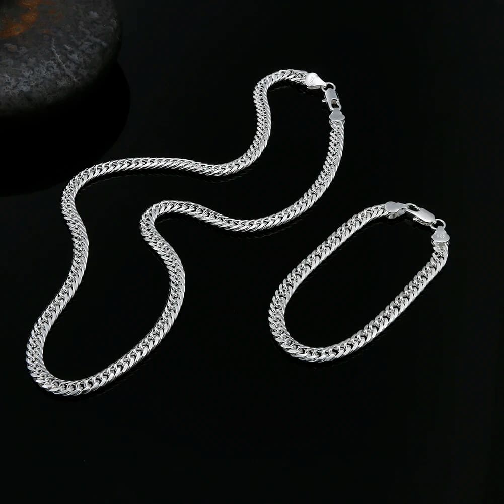 Classico Set di Gioielli in Argento Sterling 925 con Catena Geometrica 6MM per Uomo e Donna, Collane e Bracciali di Lusso per Feste e Matrimoni