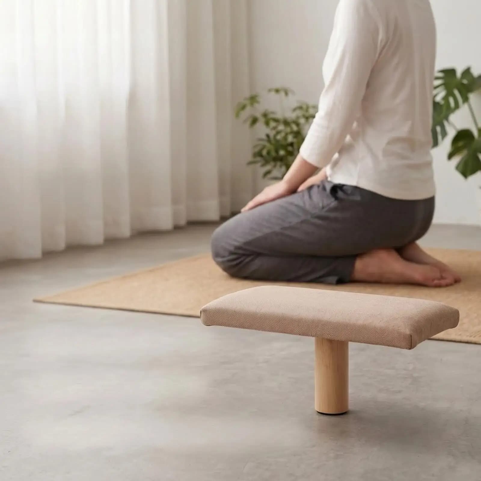 Upholstered Kneeling Meditation Stool Solid Wood Frame with Soft Cushion for Yoga Studio Relaxation Corner Mindful Breathing