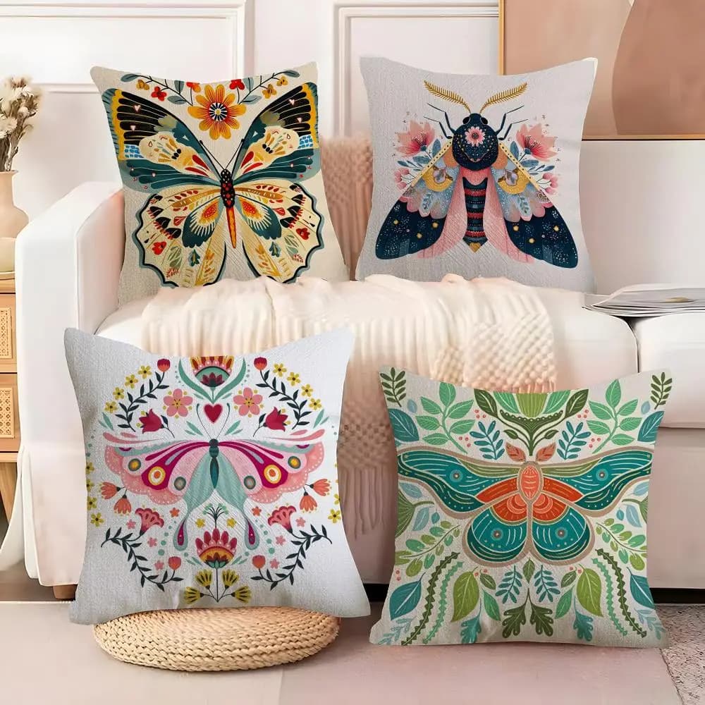 fashing plant and insect home prints Pillow Case Silky elegant Comfort Sofa Bed Invisible zipper