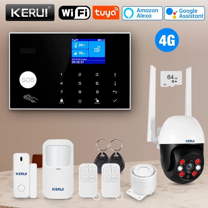 KERUI Kit allarme domestico Wireless WiFi e GSM 4G Smart Life / Tuya Smart App Controllo Sistema di sicurezza allarme per casa antifurto G34
