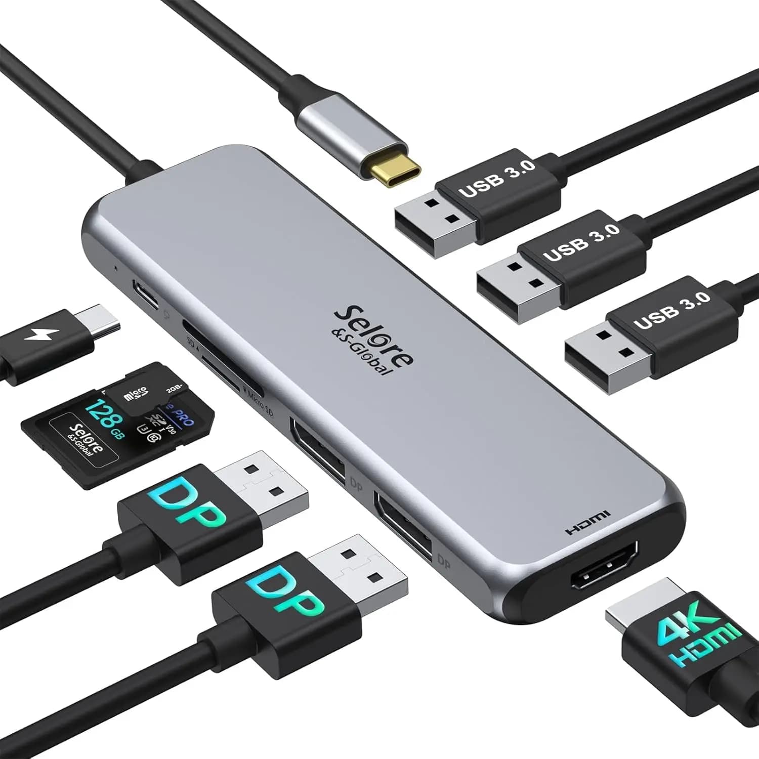 Docking Station USB C 9-in-1 con Doppio DisplayPort, HDMI, 3 Porte USB 3.0, Slot SD/TF e Ricarica PD 100W per Laptop