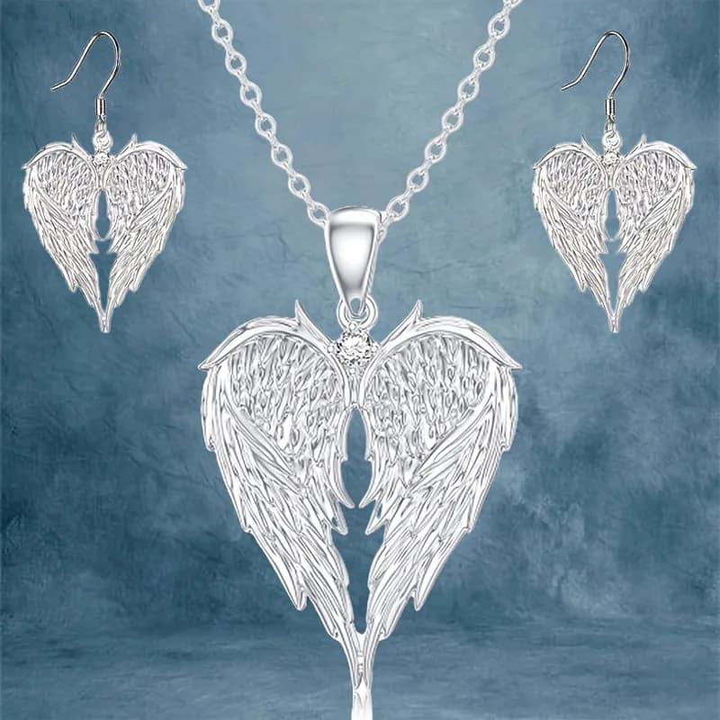 Set di collana e orecchini di lusso leggeri e alla moda transfrontaliera - Set di gioielli personalizzati con ciondolo ad ala d'angelo e ala di cuore