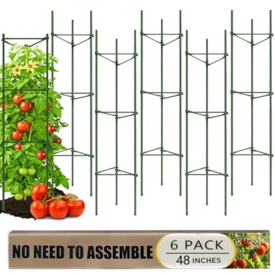 Set di 6 Gabbie per Pomodori da Giardino, 48 Pollici, Supporti in Metallo per Piante, Gabbie e Tralicci per Giardino e Vasi
