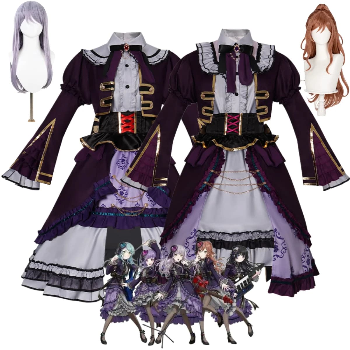 Anime BanG Dream! Costume Cosplay Yukina Minato Imai Lisa, Princess Lolita Dress British Style with Wig, Carnival Dress for Women