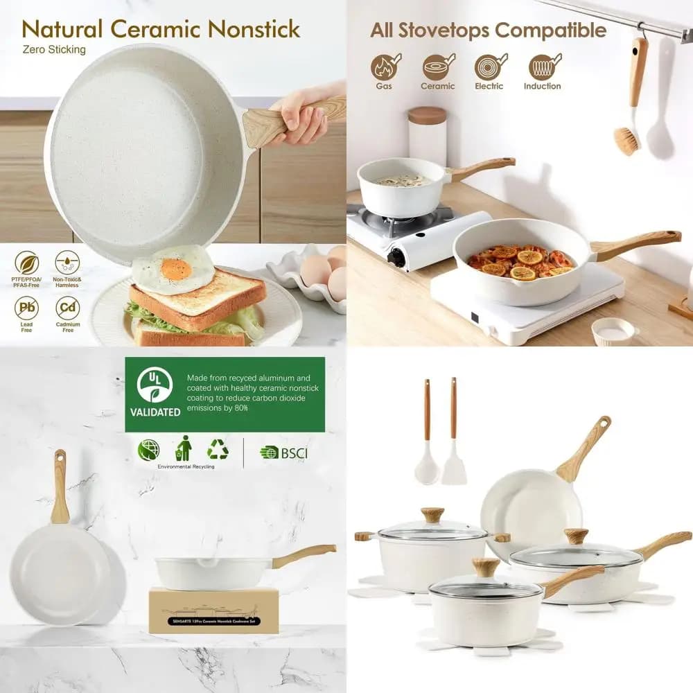 Set di Pentole Antiaderenti da 13 Pezzi con Utensili in Silicone e Manici Isolanti per una Cucina Sana