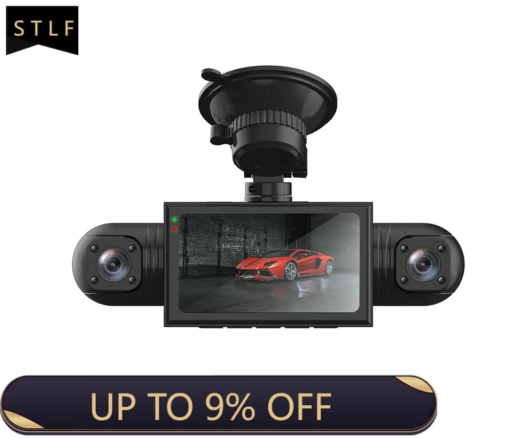 Dash Cam per Auto 1080P a 4 Canali con Display IPS da 3 Pollici, Sensore G, Rilevamento del Movimento e Registrazione Ciclica