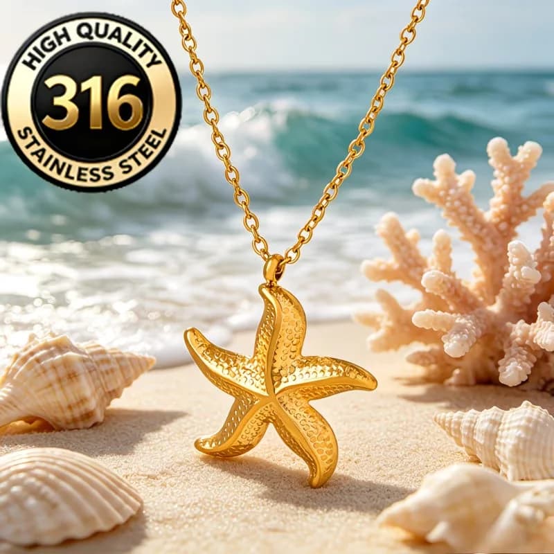 1 Pc Wavy Starfish Stainless Steel Pendant Necklace, Nautical Sea Jewelry for Daily Outfits, Beach Travel, Parties and Holiday