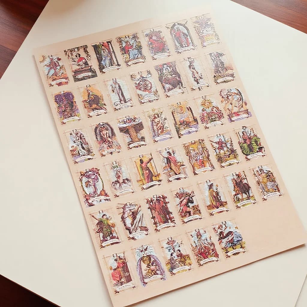The Old Style Tarot Stickers 78 pezzi in due fogli A4, ciascuno decalcomanie adesive in vinile 4x6 cm per laptop, diari, magia