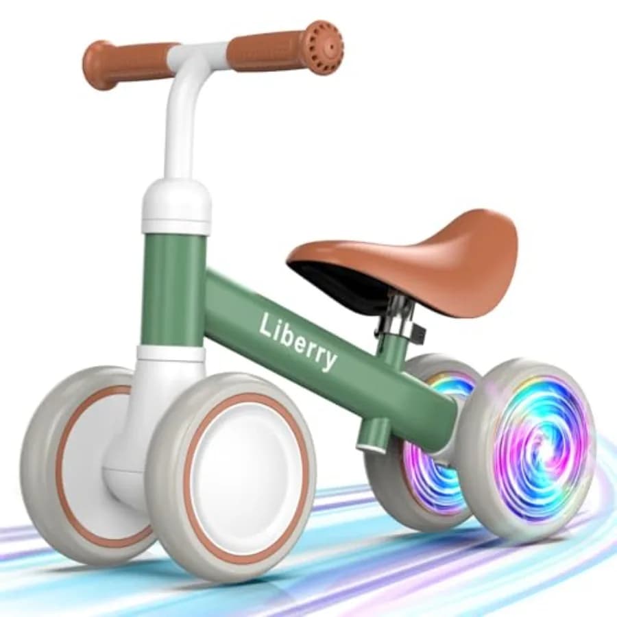 Bicicletta Senza Pedali Luminosa per Bambini di 1-2 Anni, Sedile Regolabile, Telaio in Plastica, Blu/Rosso, Ruote Luminose, Manubrio Facile da Impugnare