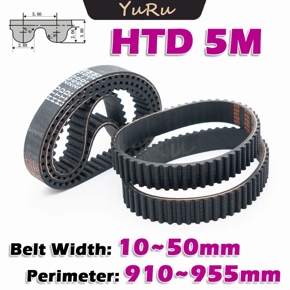 HTD5M Perimetro HTD 5M 910 915 920 925 930 935 940 945 950 955mm Cinghia dentata ad anello chiuso Larghezza gomma 10 ~ 50mm Trasmissione CNC