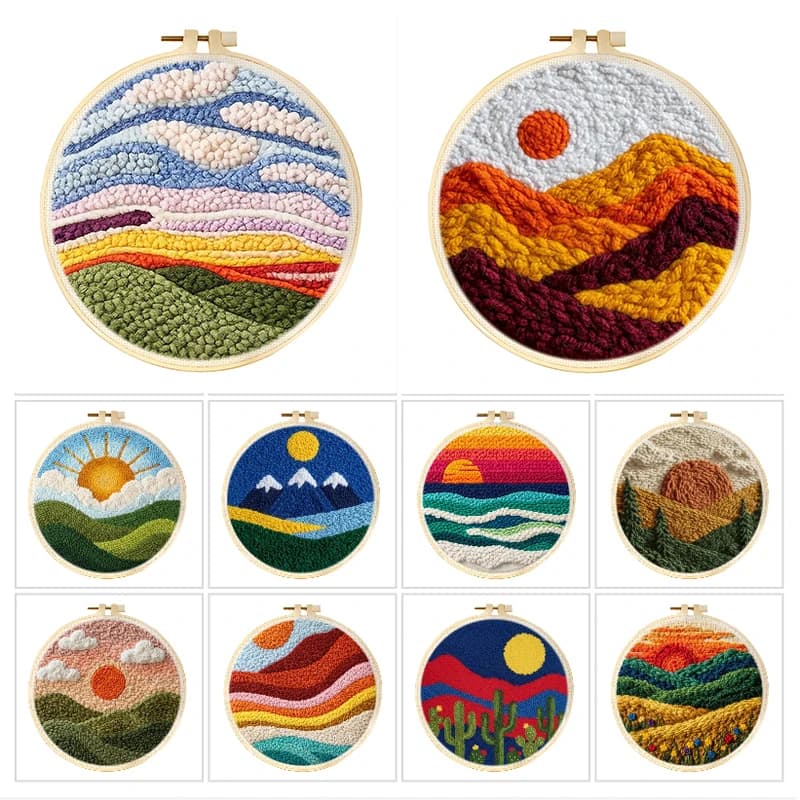 GATYZTORY Punch Needle Kit Sunset Scenery Cross Stitch Diy Embroidery Rug Punch Craft Supplies Painting Wall Decor Diy Gift