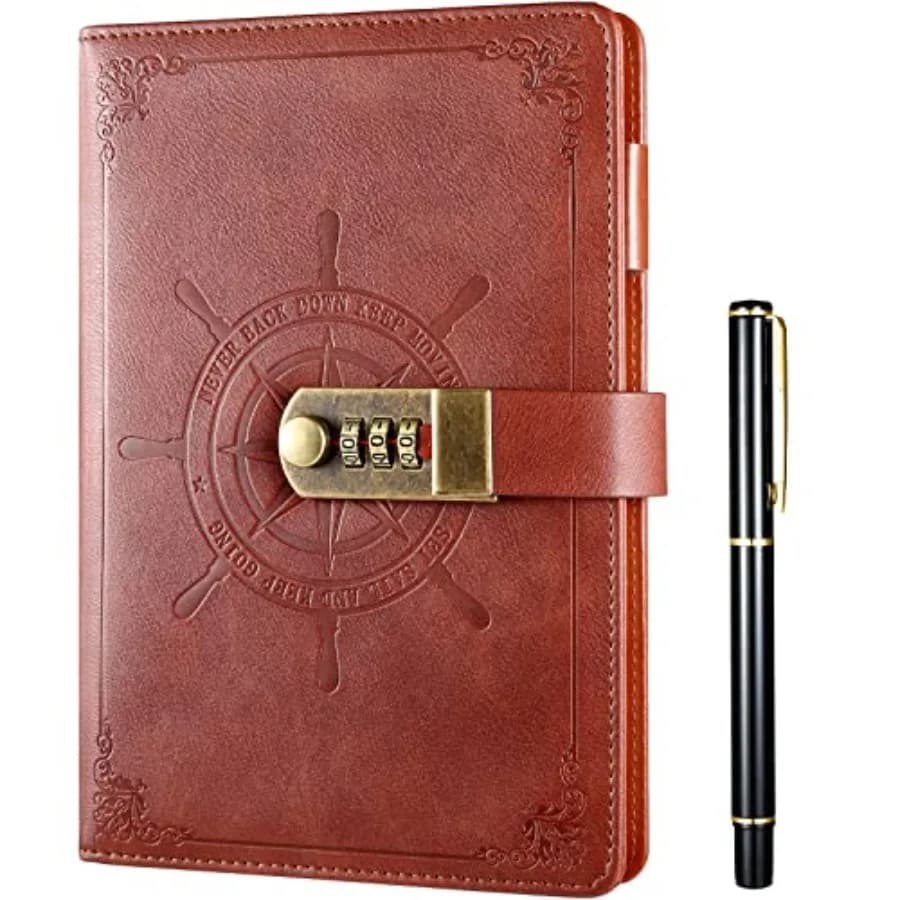 Diary with Lock, Refillable Journal with Lock Diary Organizer with Pen, Vintage Faux Leather A5 College Ruled Lined Pages Locki