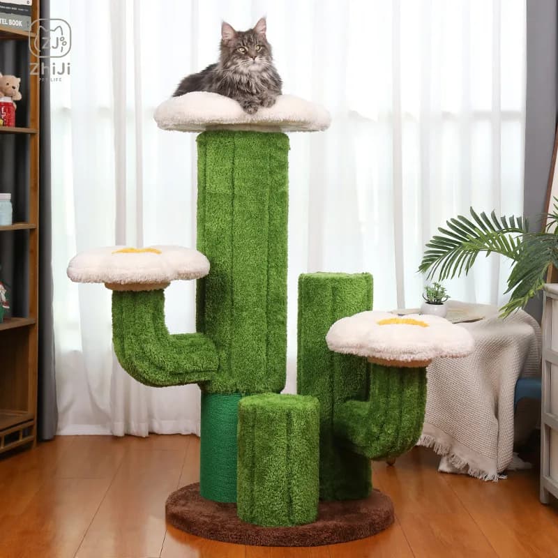 Multi-Tier Cat Climbing Tree with Solid Wood Frame Cat Scratcher Board and Cozy Cat Bed for Large Cats Pet Fitness Toy