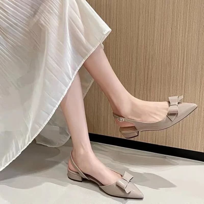 Sandali da Donna con Tacco Medio e Punta Affusolata, Stile Vintage Francese, Modello Bow Gentle