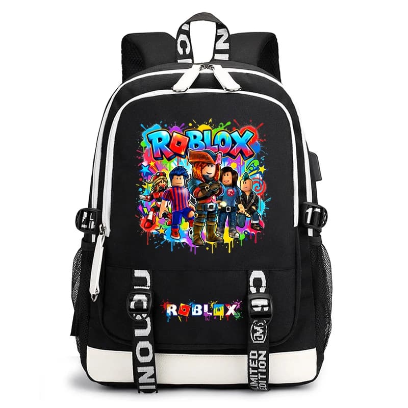 Zaino da gioco Roblox per ragazzi, ragazze, bambini, borsa da scuola con ricarica USB, zaino leggero, zaino da viaggio per adolescenti