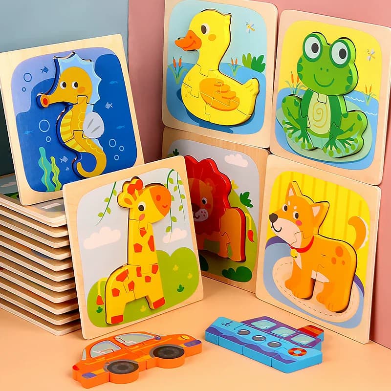 Puzzle 3D in legno Animali dei cartoni animati Puzzle cognitivo Giocattolo Montessori Giocattoli educativi per l'apprendimento precoce per bambini I migliori regali
