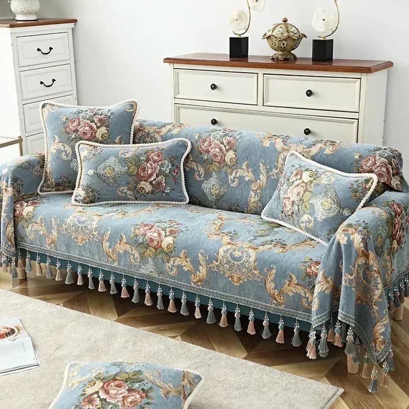 European luxury nappa sofa cover, sofa liner, 1/2/3/4 seats, jacquard flower, folding chaise sofa towel for single furniture