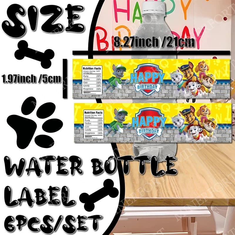Fun Paw Patrol Water Bottle Label Lovely Adhesive Supplies Disposable Supplies For Birthday Baby Shower Christmas Bottle Gifts