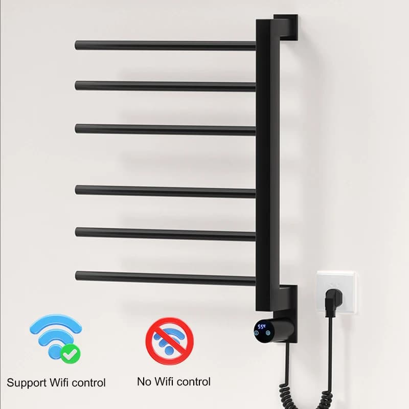 Portasciugamani riscaldato a parete con timer Scaldasalviette elettrico a 6 barre Versioni WiFi e non WiFi per bagni moderni