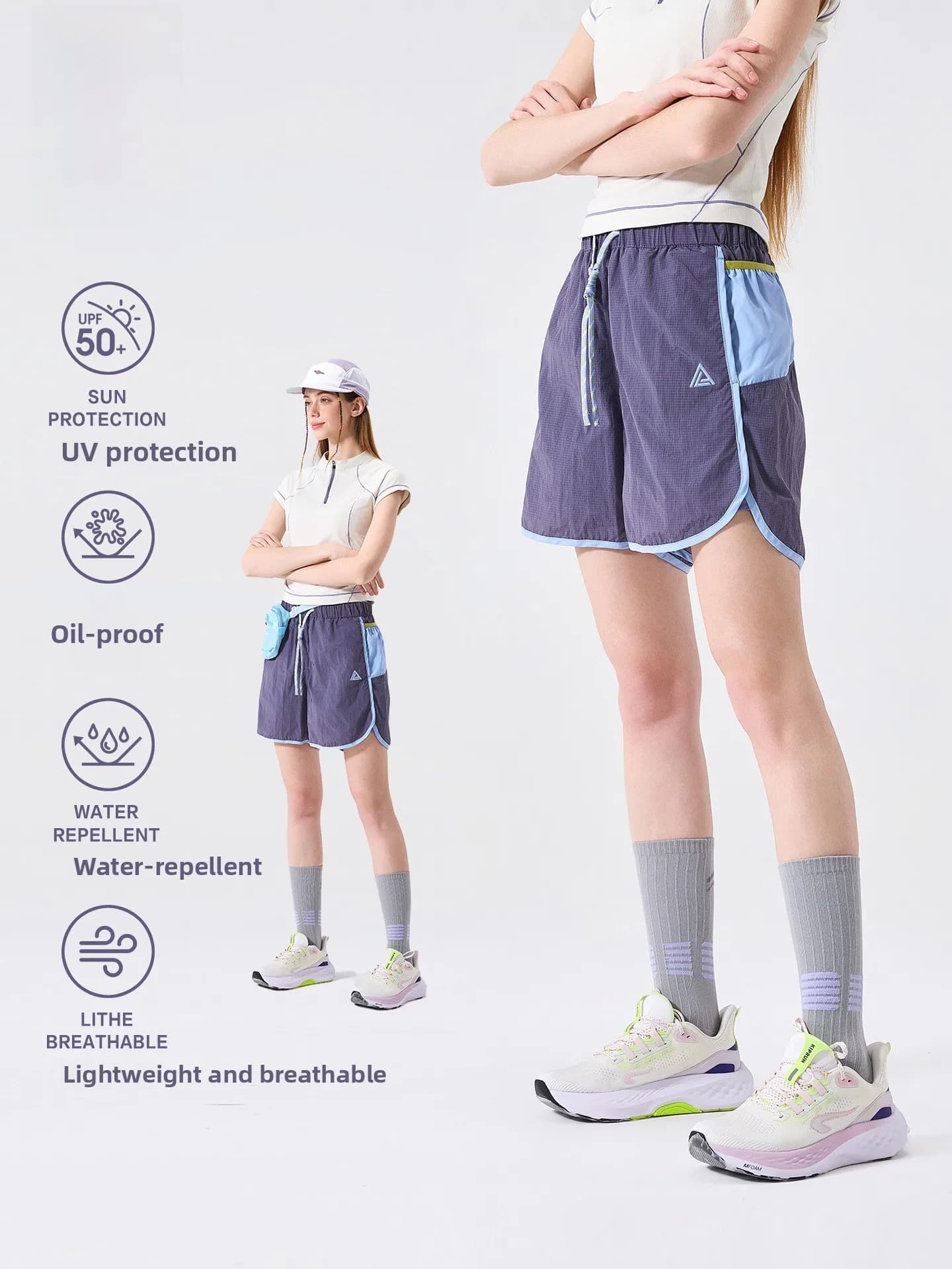 LAZY DAY Outdoor Water-Resistant Five-Quarter Length Shorts Women's Summer UV Protection Hiking Breathable Sporty Shorts