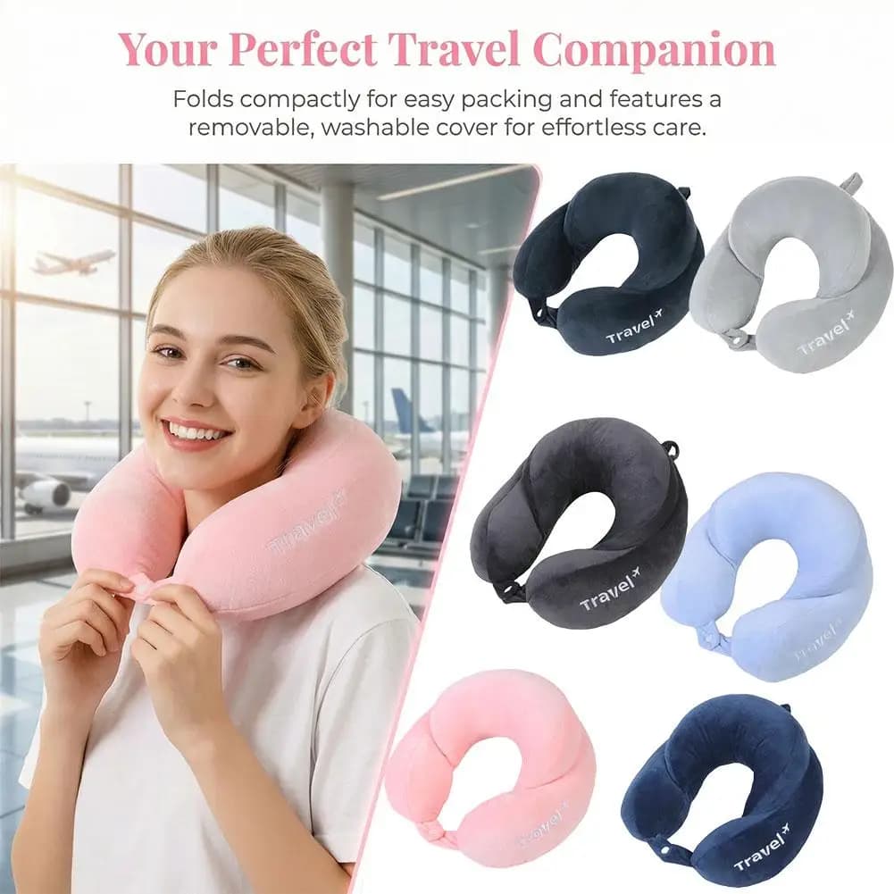 Cuscino da Viaggio Portatile a Forma di U, Supporto per la Testa in Memory Foam a Lento Ritorno per Aereo, Auto, Ufficio, Accessori per il Riposo