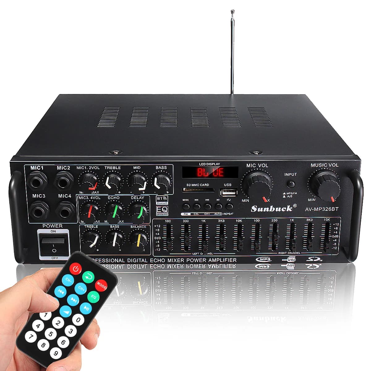 2000W 5.0 bluetooth 2 canali Audio Power HiFi amplificatore 326BT 12V/220V AV Amp altoparlante con telecomando 4 Micro per auto a casa