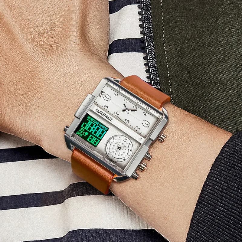 Mark Fairwhale 4270 Vintage Men's Quartz Wrist Watch Square Dial Water Resistant Sports Casual Double Display Men's Watches Reloj