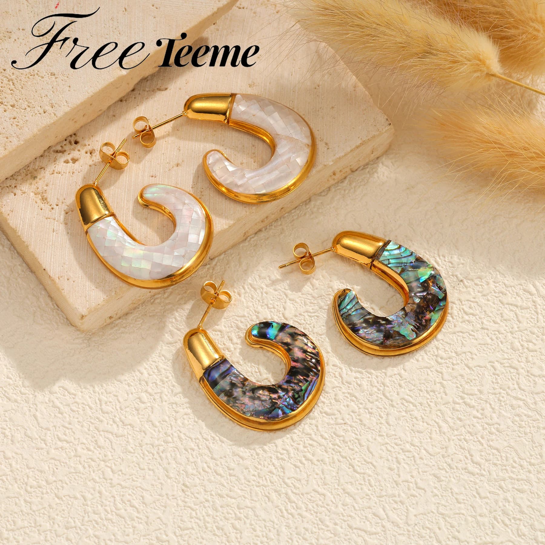 Freeteeme Stylish C-Shaped Shell Stud Earrings for Women Stainless Steel Ear Piercing Chic Versatile Jewelry Party Holiday Gifts