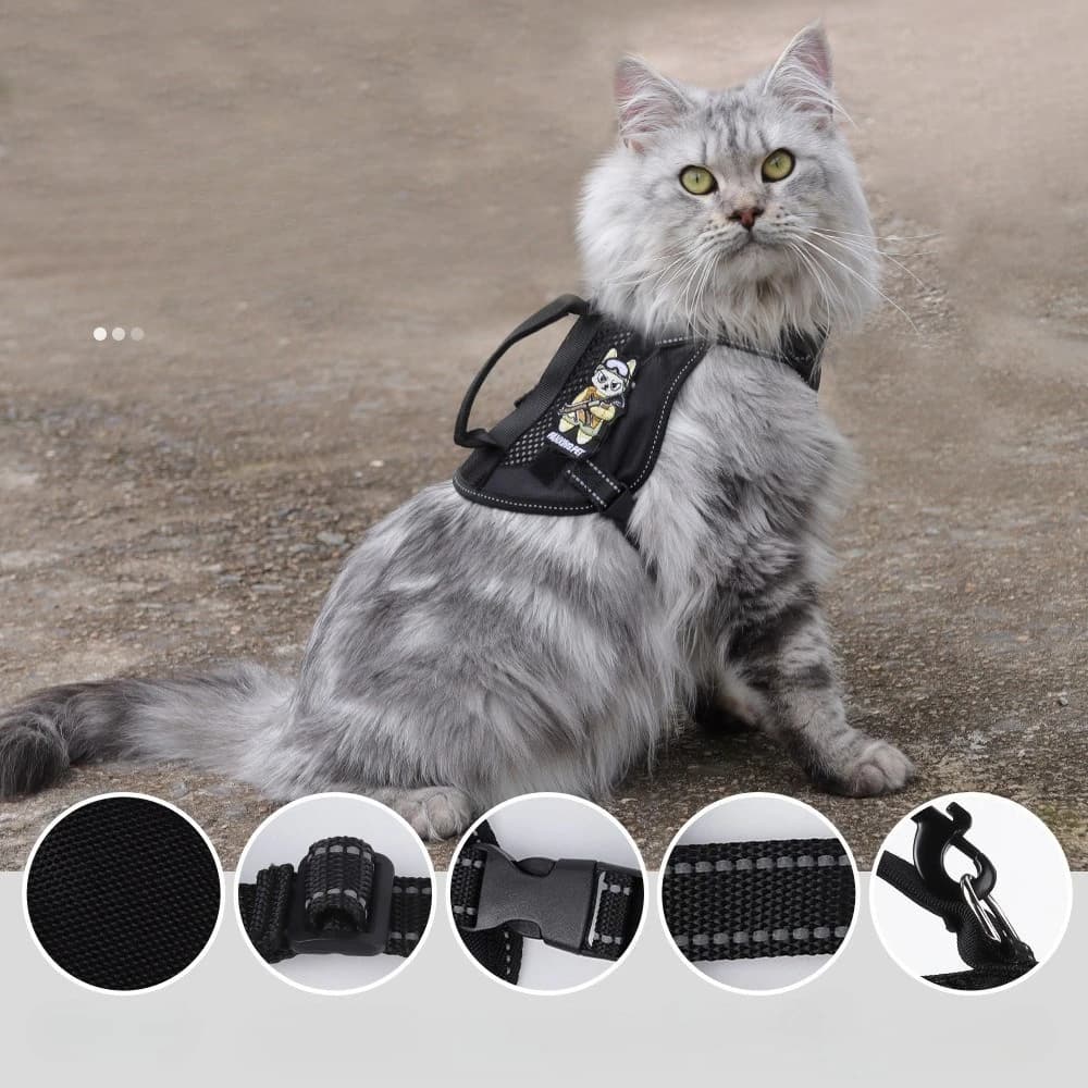 Nuovo Pettorale Tattico per Gatti con Maniglia, Accessori per Gattini, Imbracatura Riflettente e Traspirante
