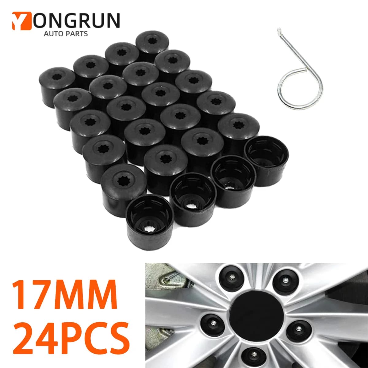 24 pz Adatto Per Modelli Volkswagen Mozzo Ruota Dado di Copertura Antipolvere Nero 17mm Pneumatico Antifurto Dado Copertura Antipolvere Tappo Decorativo